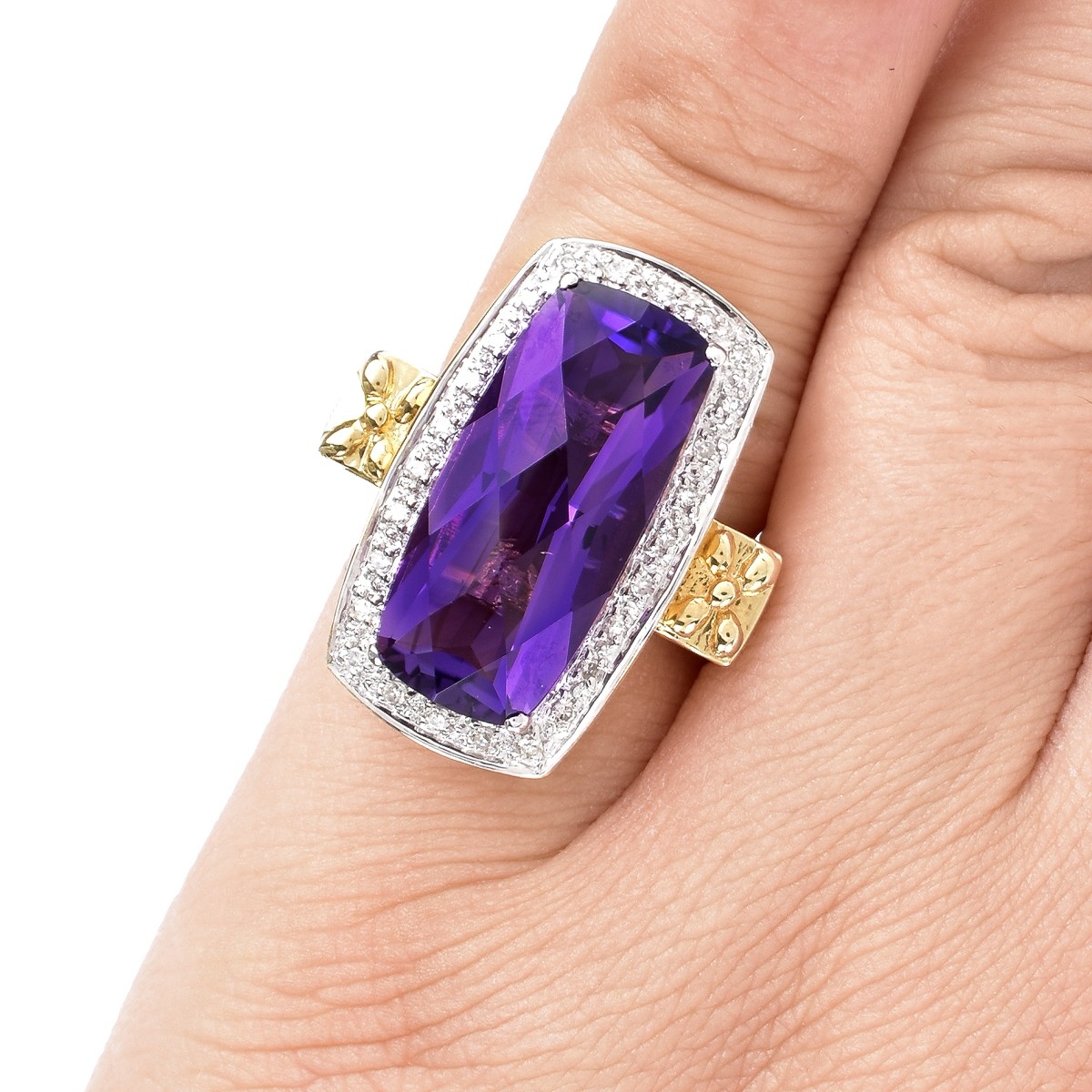 Amethyst, Diamond and 14K Gold Ring