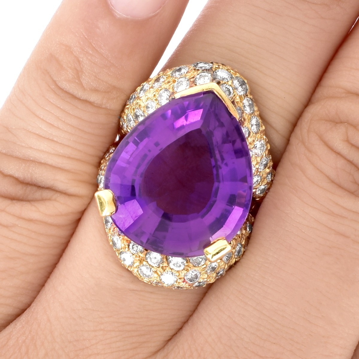 Amethyst, Diamond and 14K Gold Ring