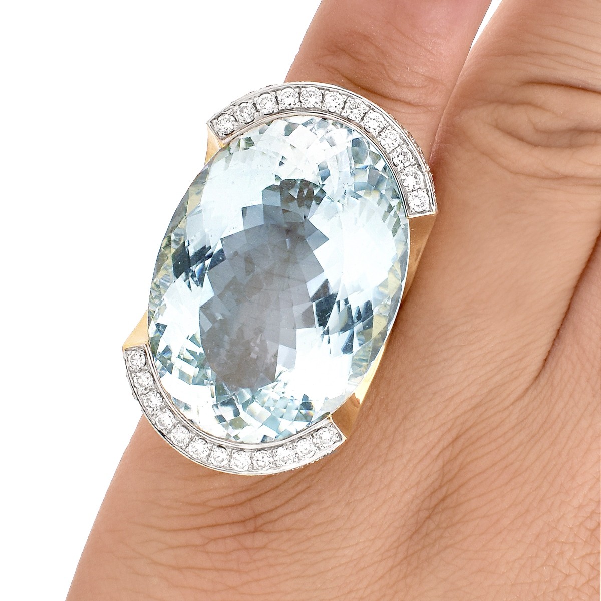 78.8ct. Aquamarine, Diamond and 18K Gold Ring