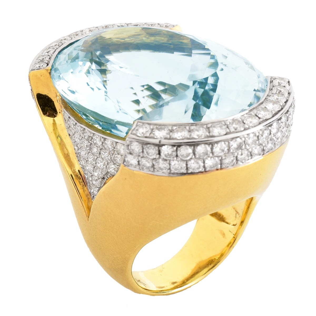 78.8ct. Aquamarine, Diamond and 18K Gold Ring