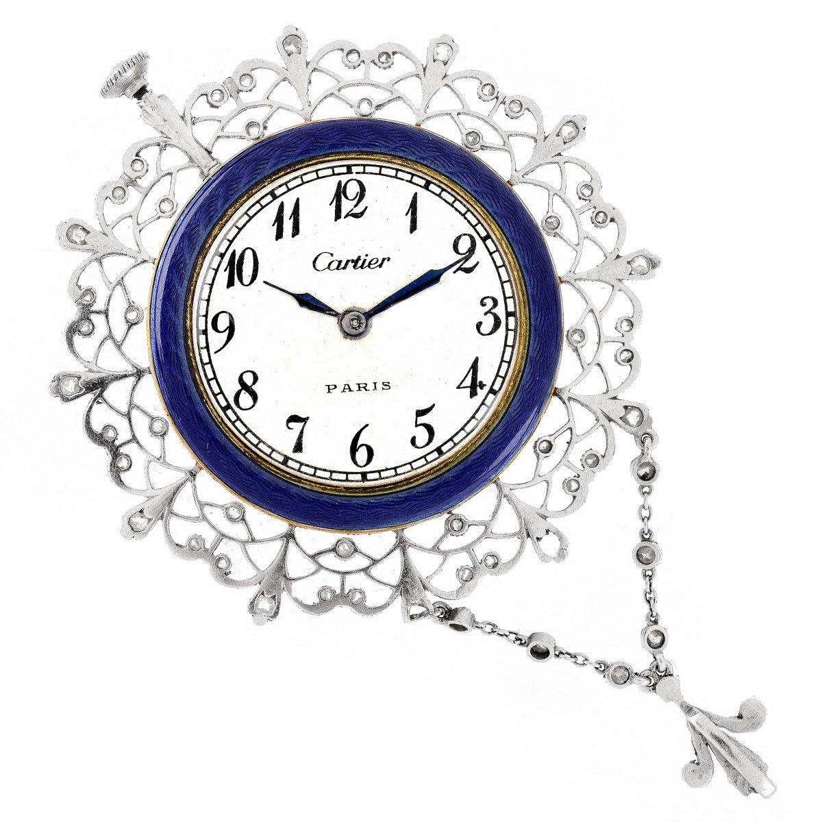 Cartier Art Deco Platinum and Enamel Pendant Watch