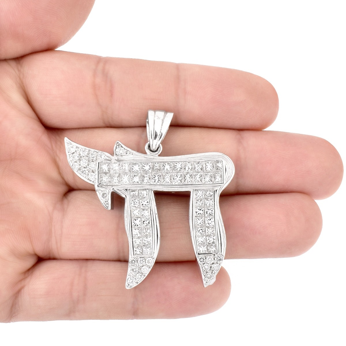 7.5ct. Diamond and Platinum Chai Pendant