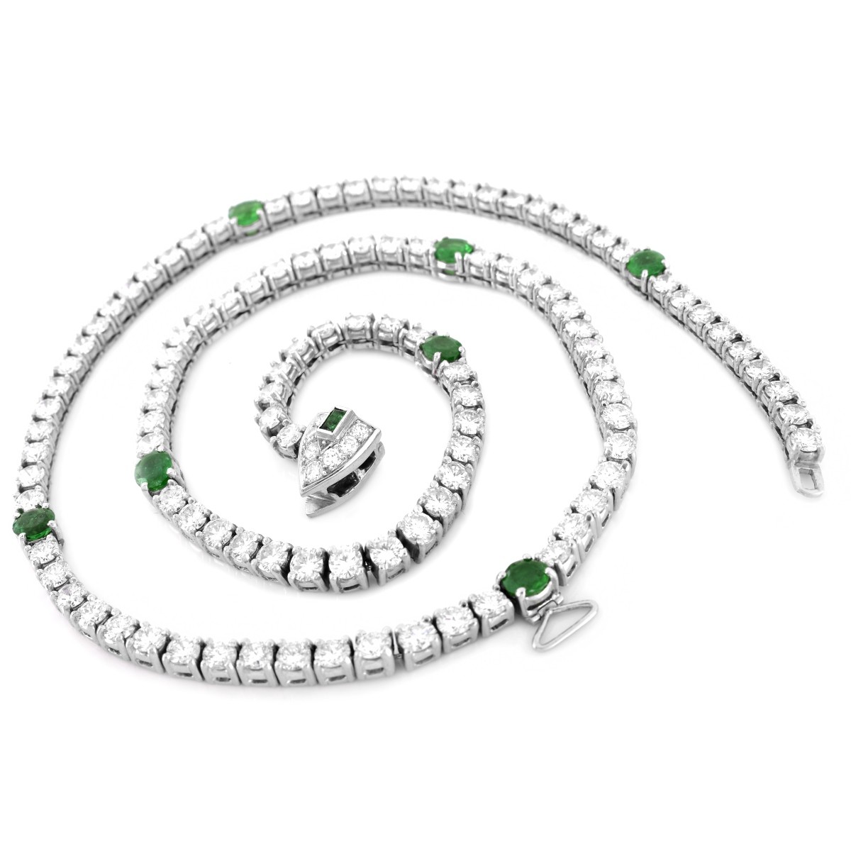 Art Deco Diamond, Emerald and Platinum Necklace.