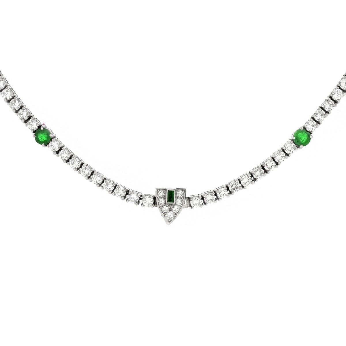 Art Deco Diamond, Emerald and Platinum Necklace.