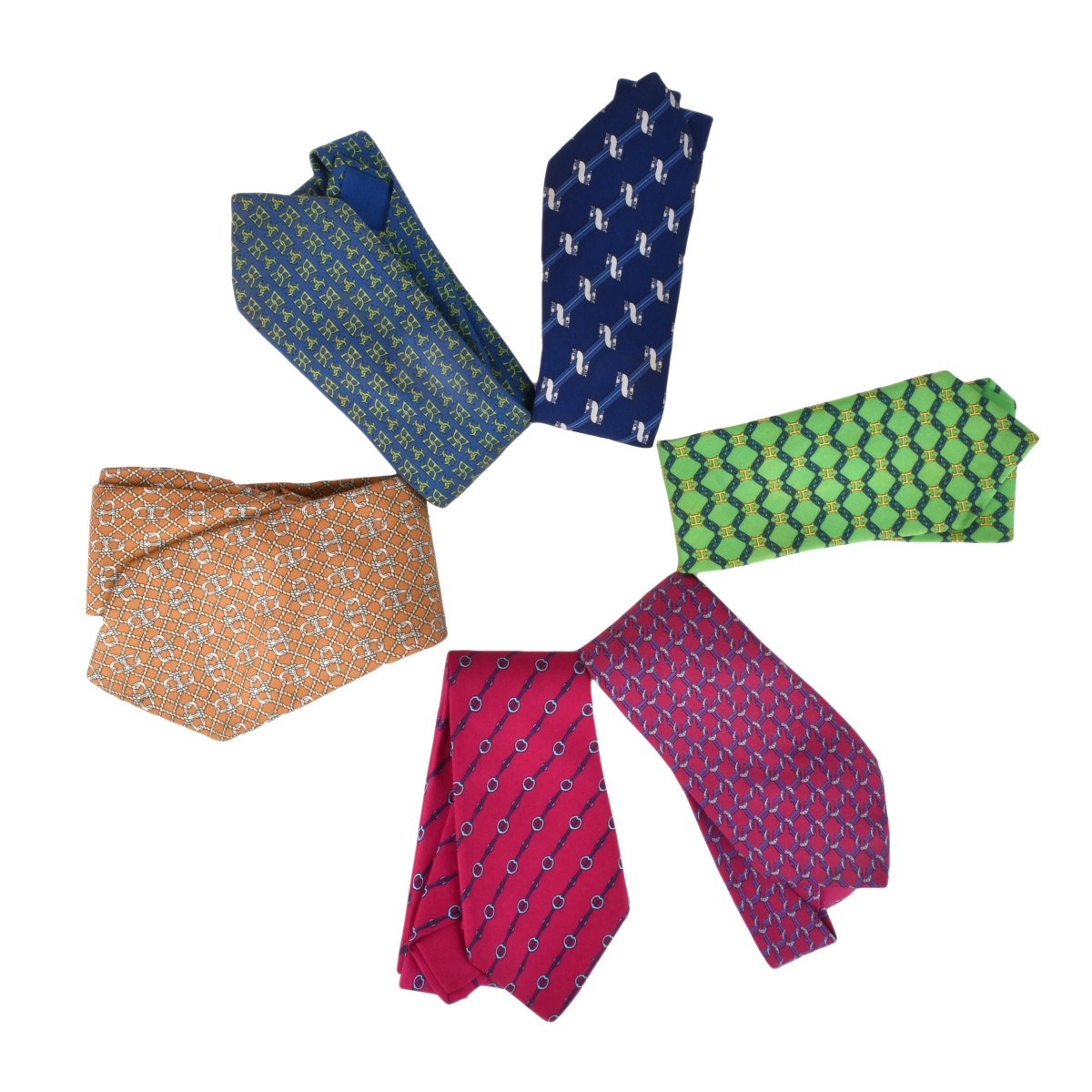 Collection of Six Vintage Mens Hermes Silk Ties