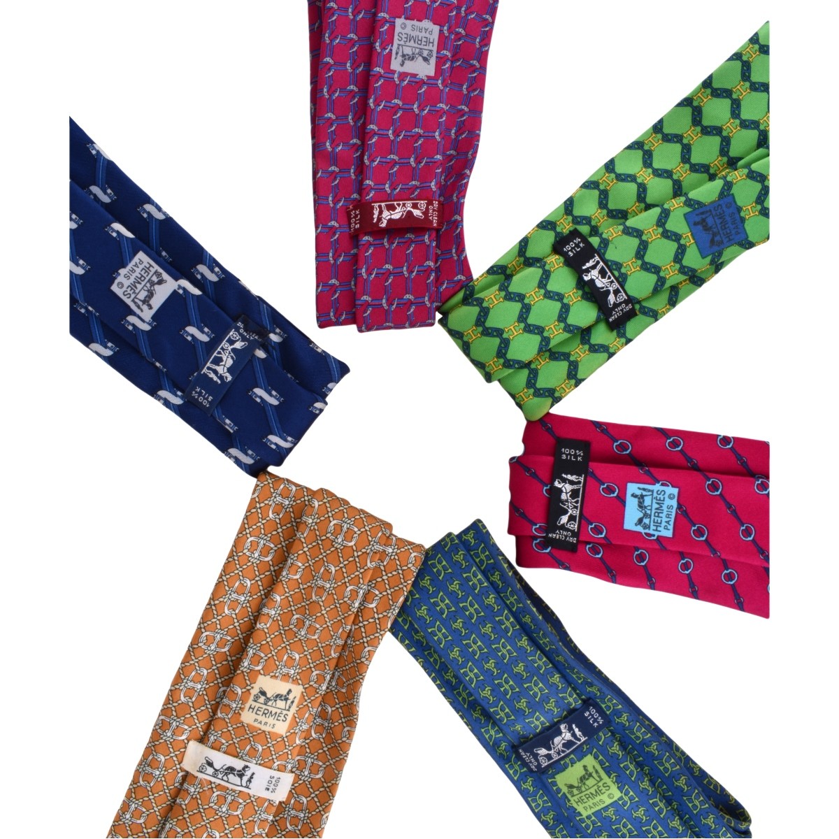 Collection of Six Vintage Mens Hermes Silk Ties