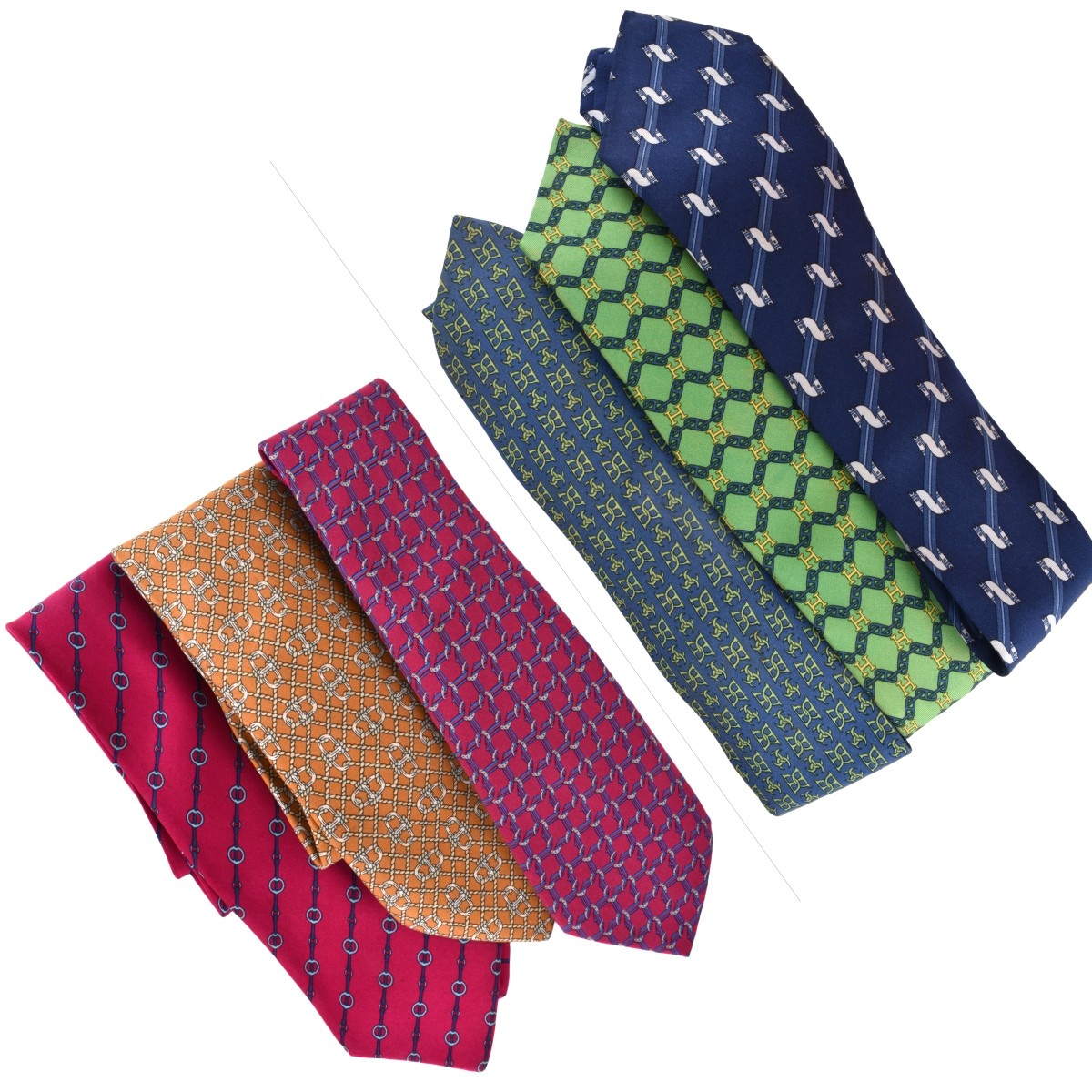 Collection of Six Vintage Mens Hermes Silk Ties