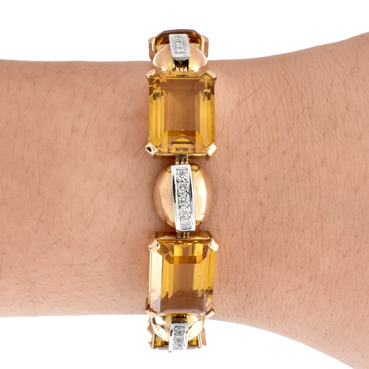 Vintage Topaz, Diamond and 14K Gold Bracelet