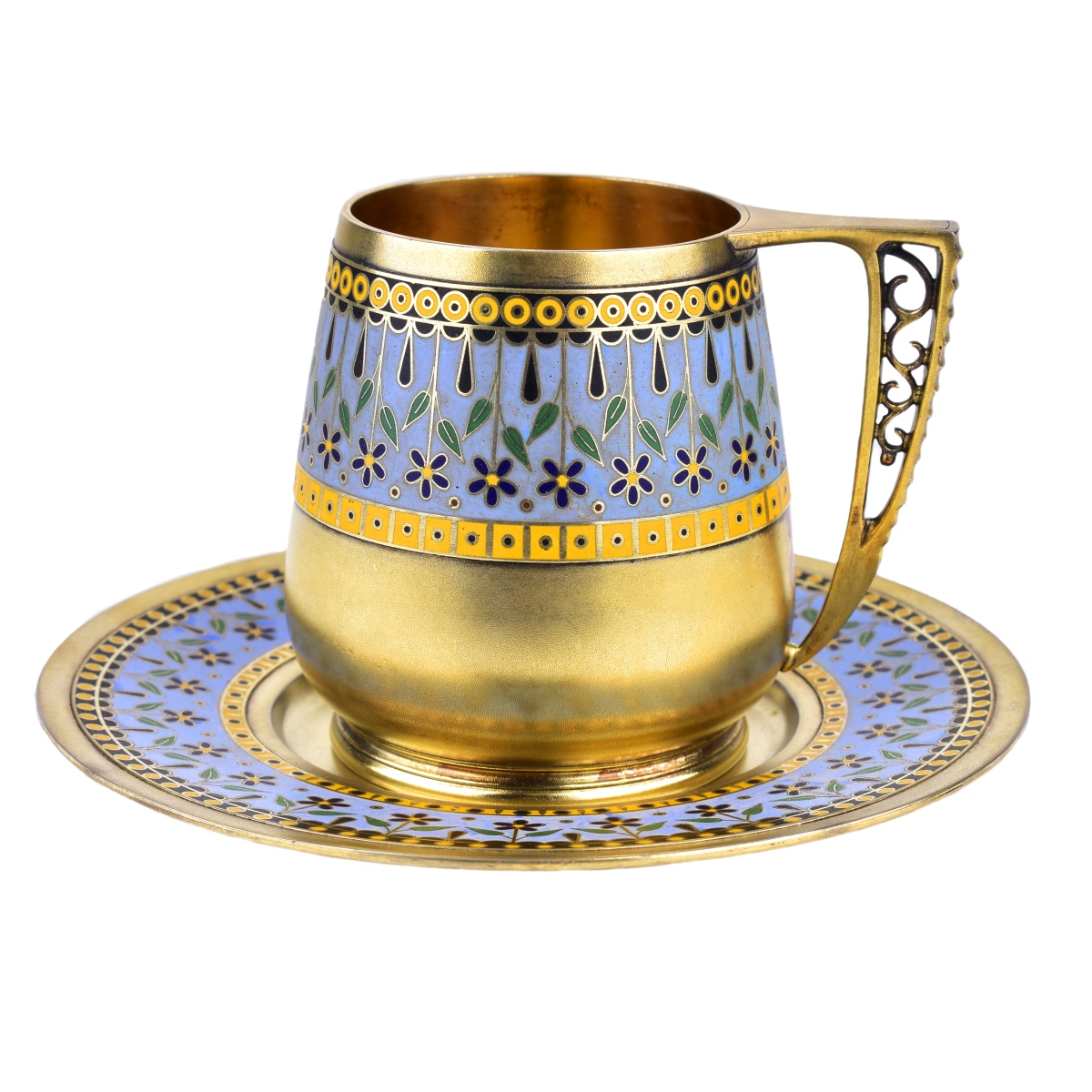 Russian Gilded Silver and Champleve Enamel Set