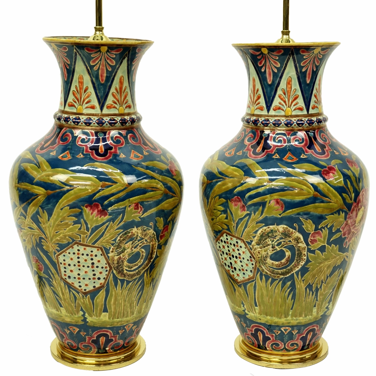 Large Pair of Porcelain Lamps