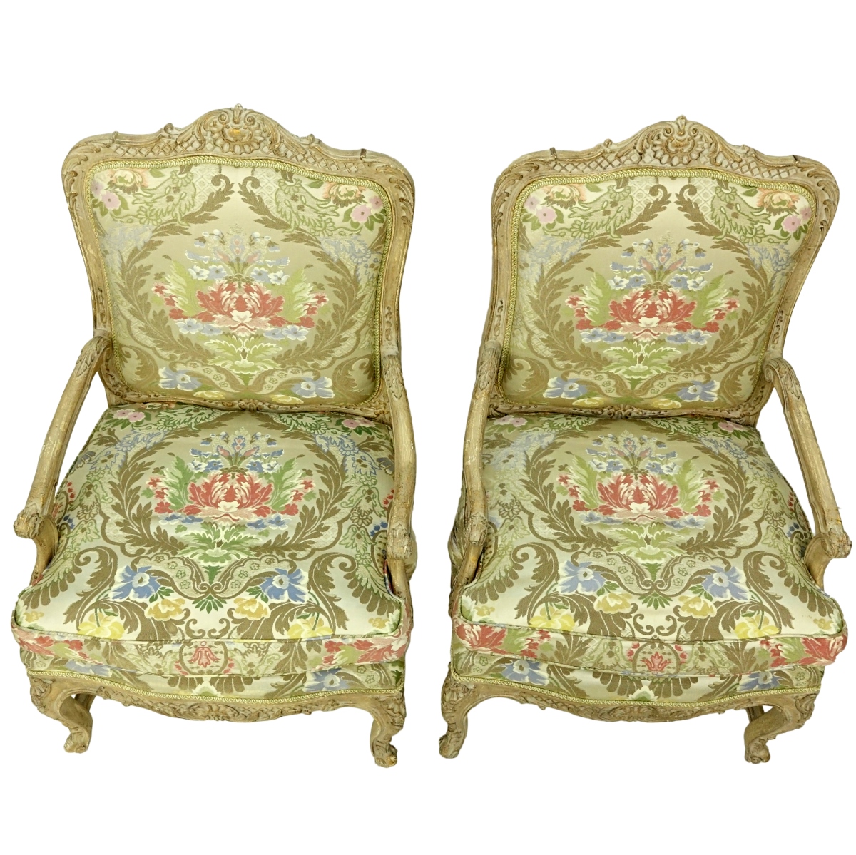 Pair of Louis XV Style Carved Fauteuils