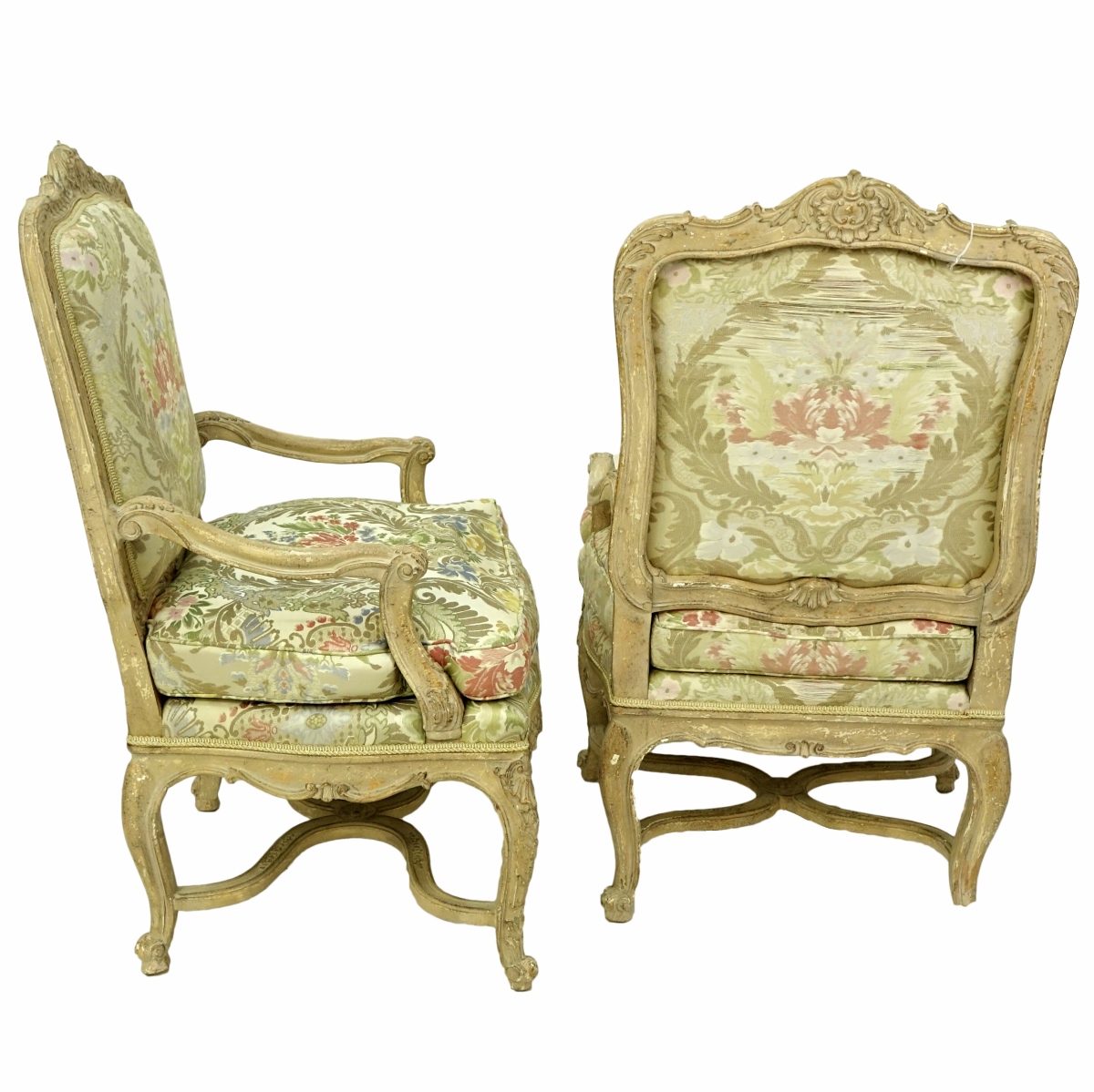 Pair of Louis XV Style Carved Fauteuils