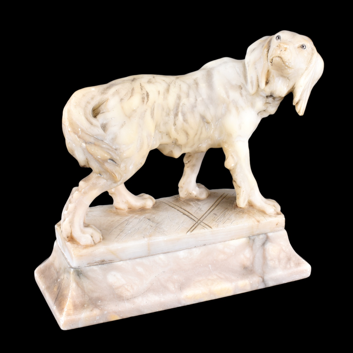 Antique Carved Alabaster Dog Figurine