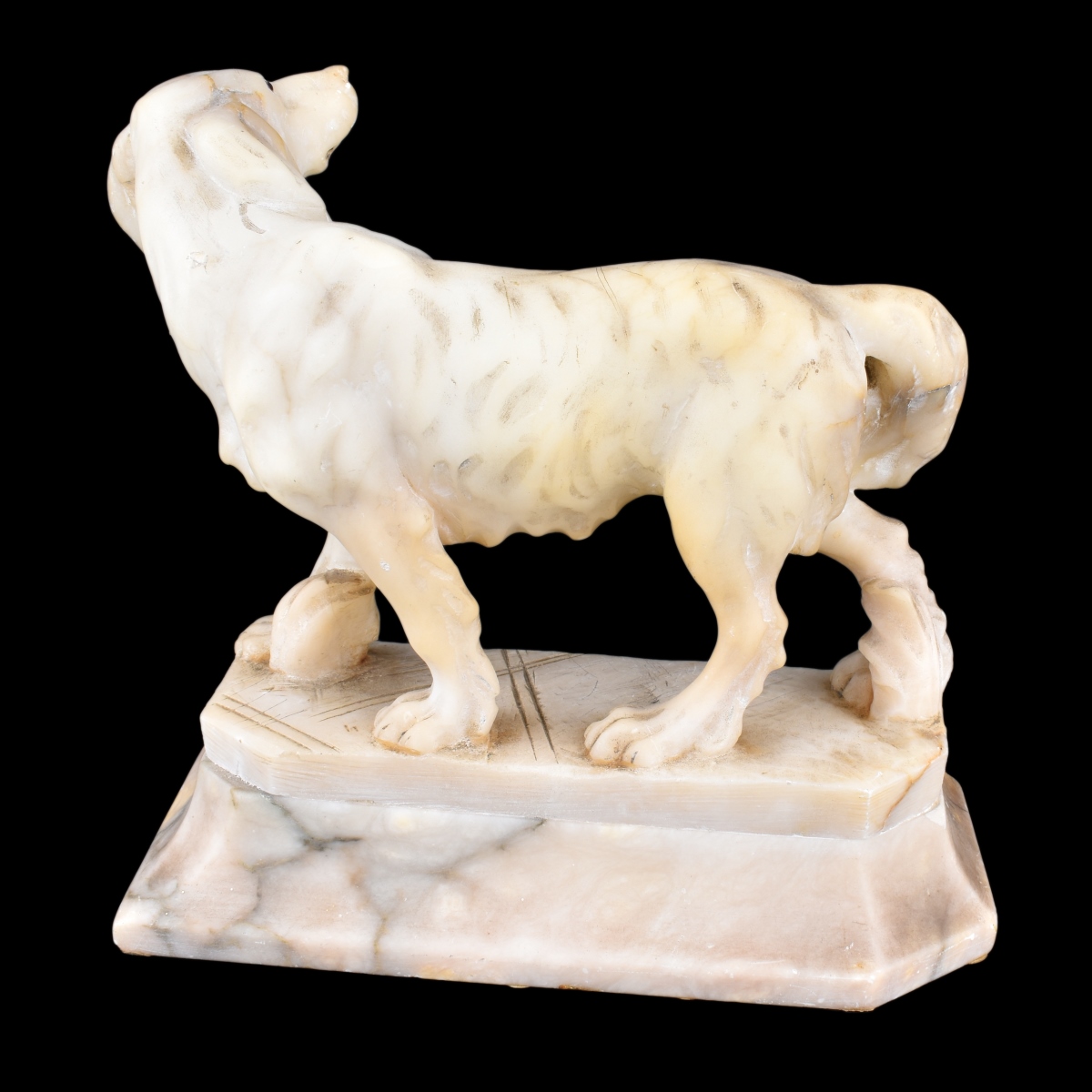Antique Carved Alabaster Dog Figurine