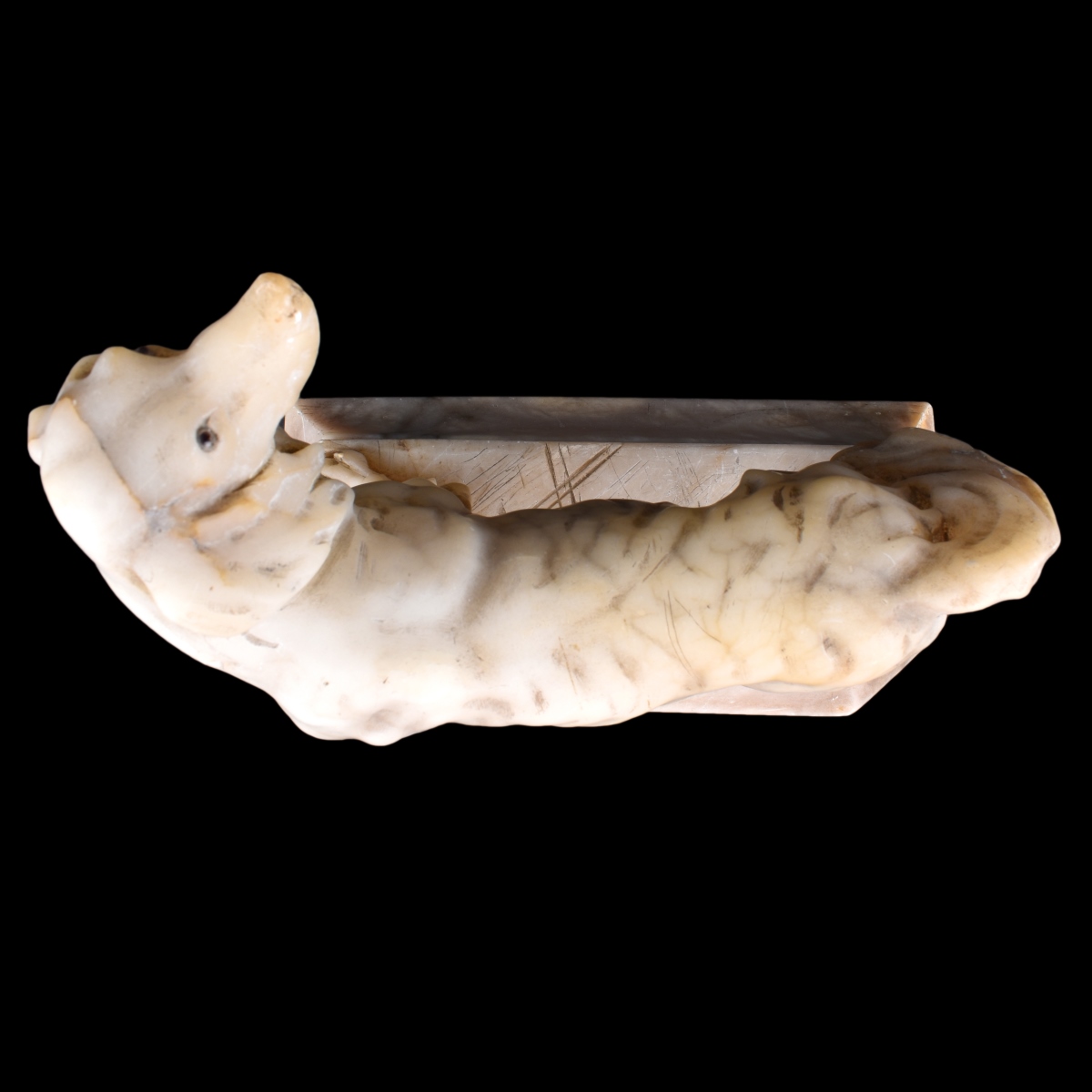 Antique Carved Alabaster Dog Figurine