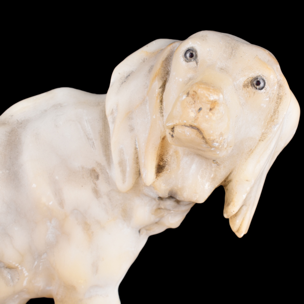 Antique Carved Alabaster Dog Figurine