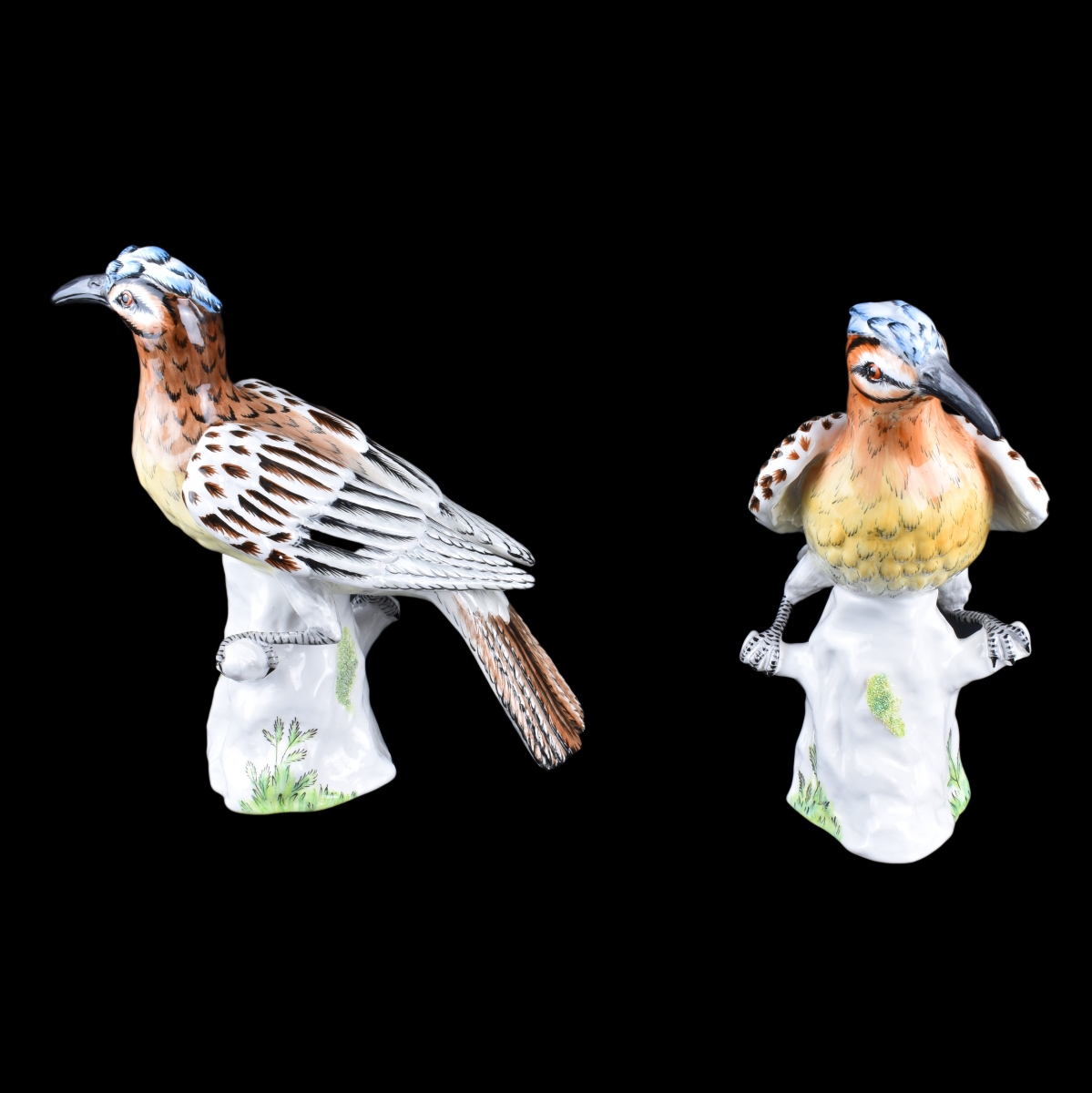 Pair of Crown Staffordshire Glazed Porcelain Birds