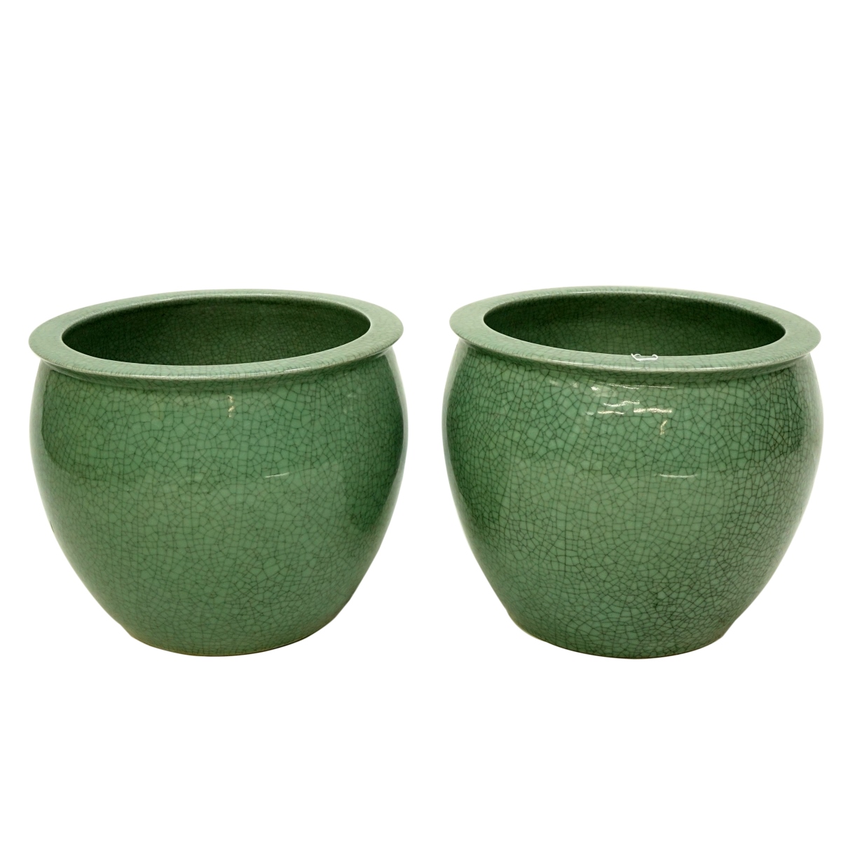 Pair of Celadon Crackle Glaze Jardinieres