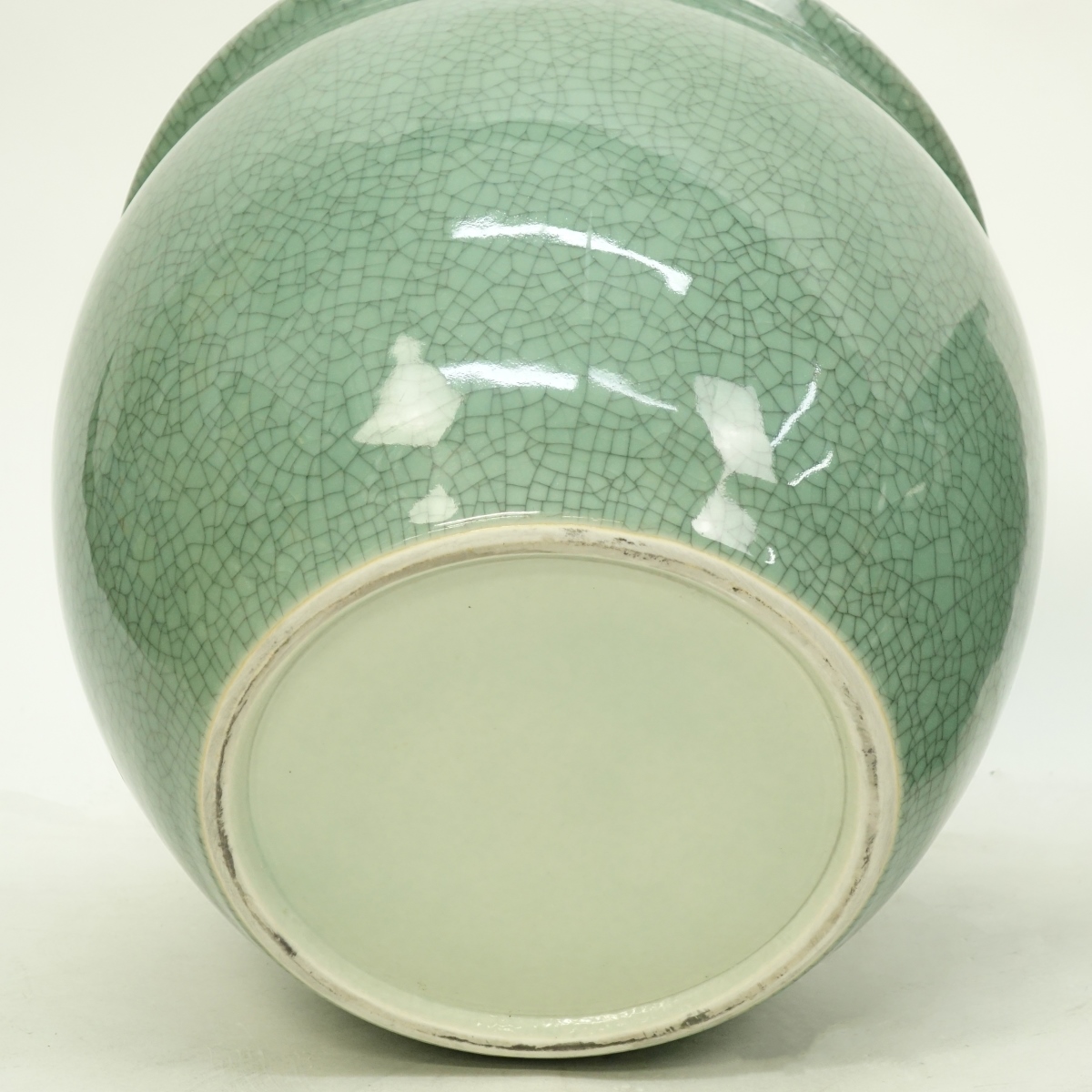 Pair of Celadon Crackle Glaze Jardinieres