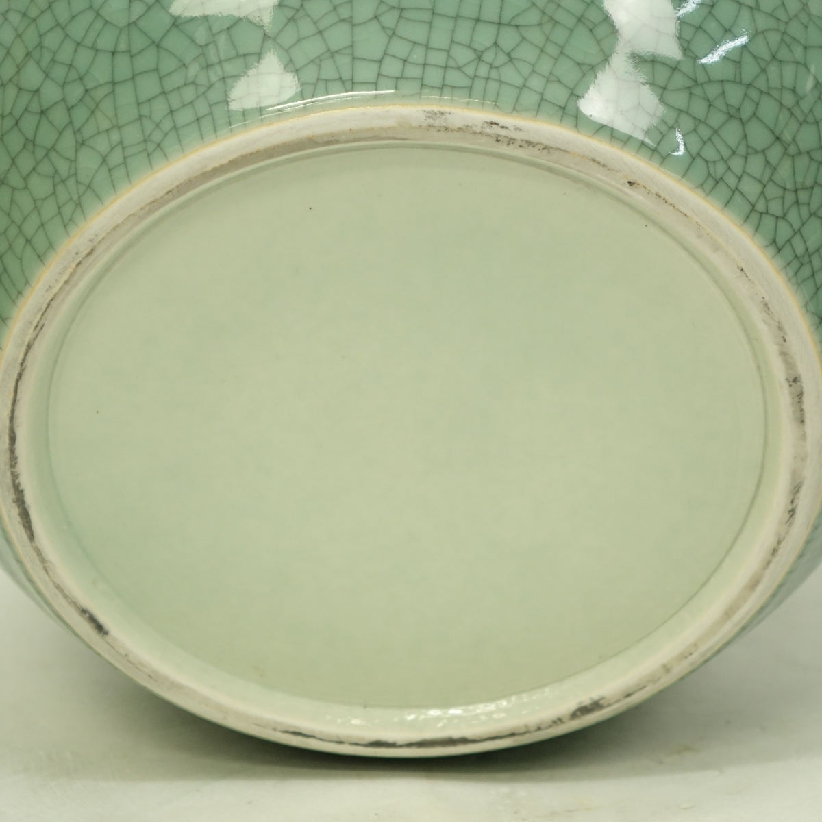 Pair of Celadon Crackle Glaze Jardinieres