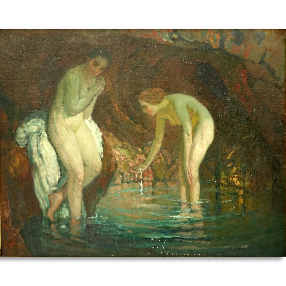 French Pre Raphaelite style O/C, Nudes in Grotto