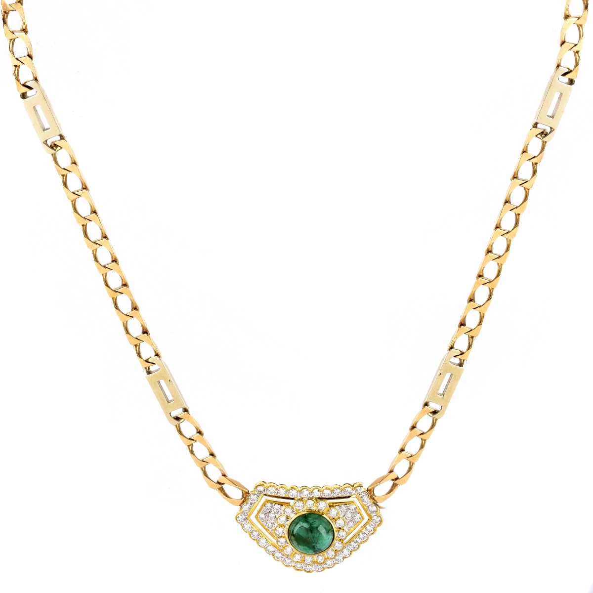 Emerald, Diamond and 14K Gold Pendant Necklace