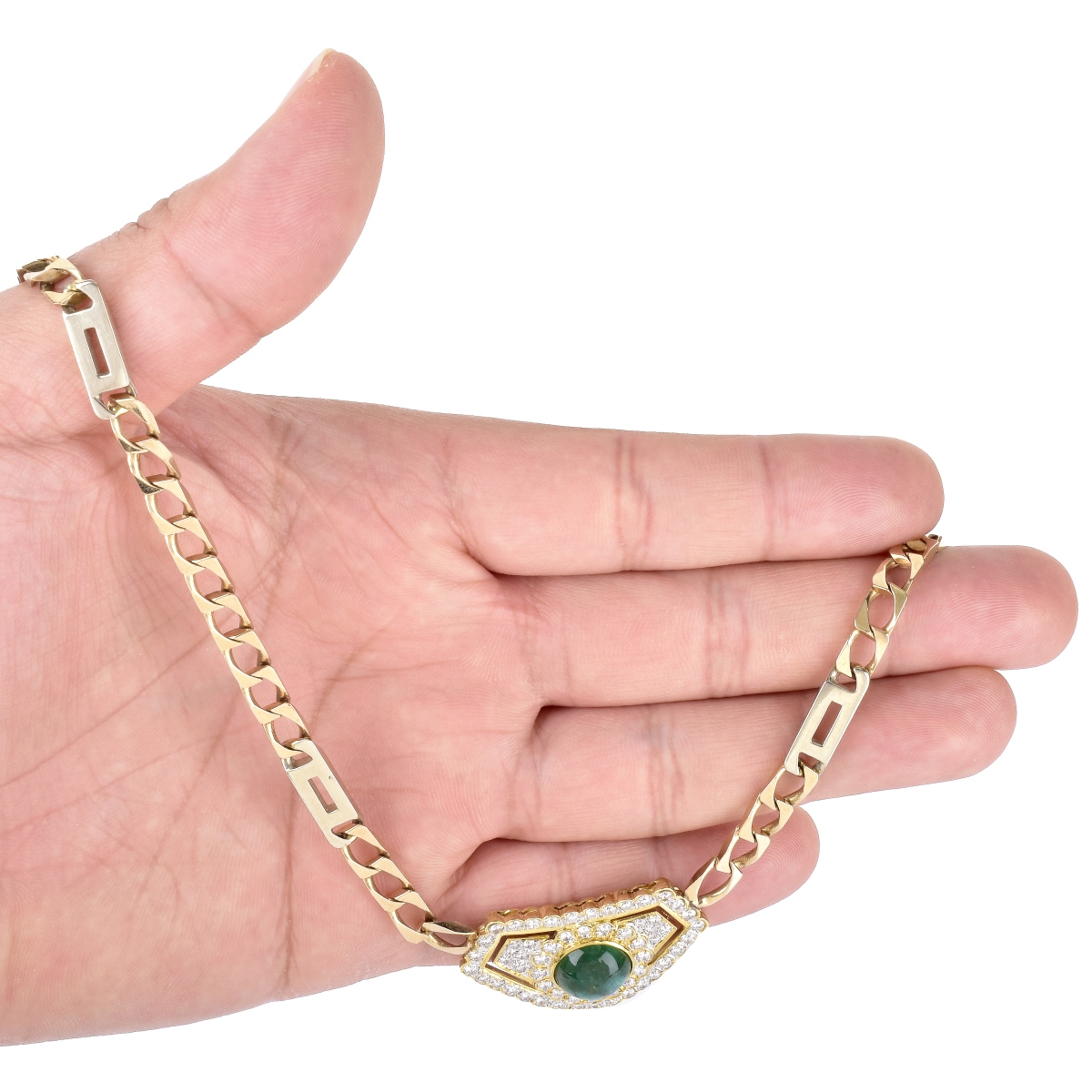 Emerald, Diamond and 14K Gold Pendant Necklace