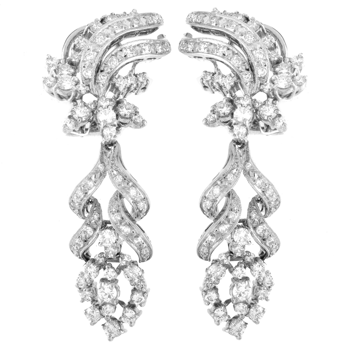 Vintage Approx. 3.0ct Diamond, 18K Gold Earrings