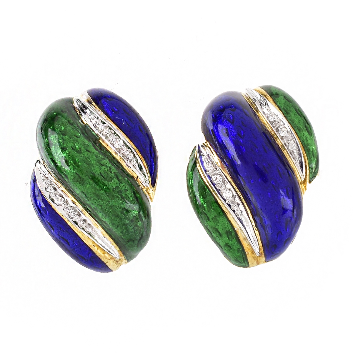 18K Gold, Diamond and Enamel Earrings