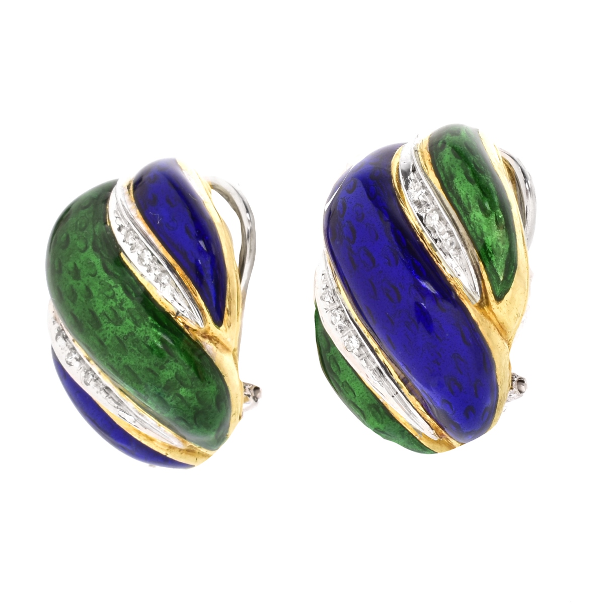 18K Gold, Diamond and Enamel Earrings