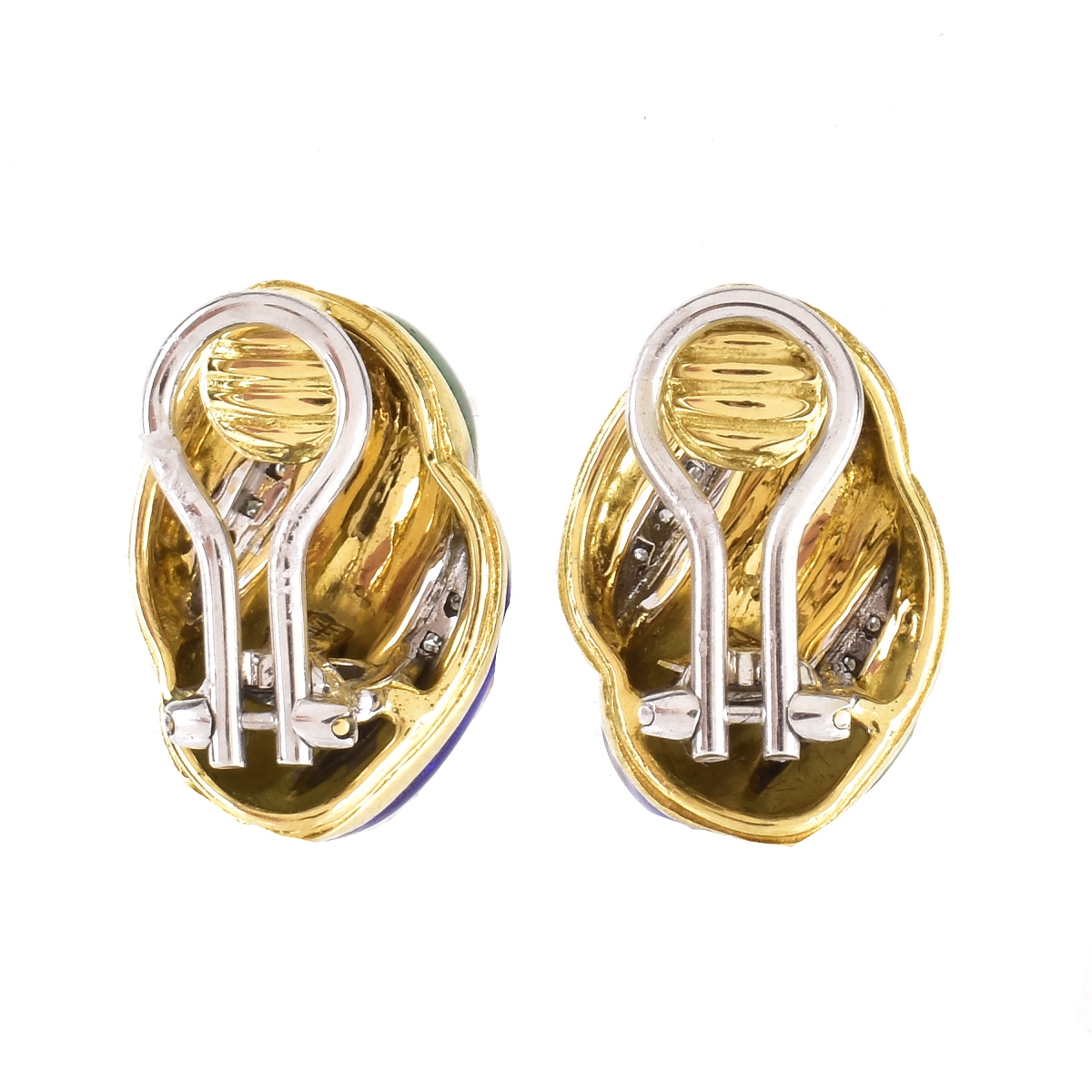 18K Gold, Diamond and Enamel Earrings