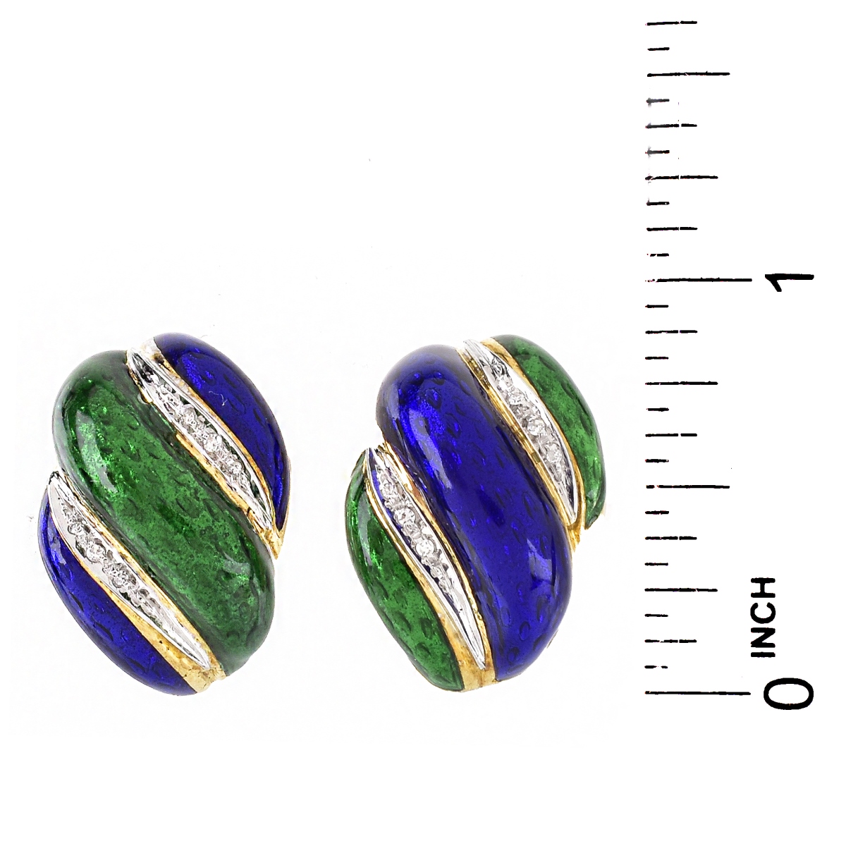 18K Gold, Diamond and Enamel Earrings