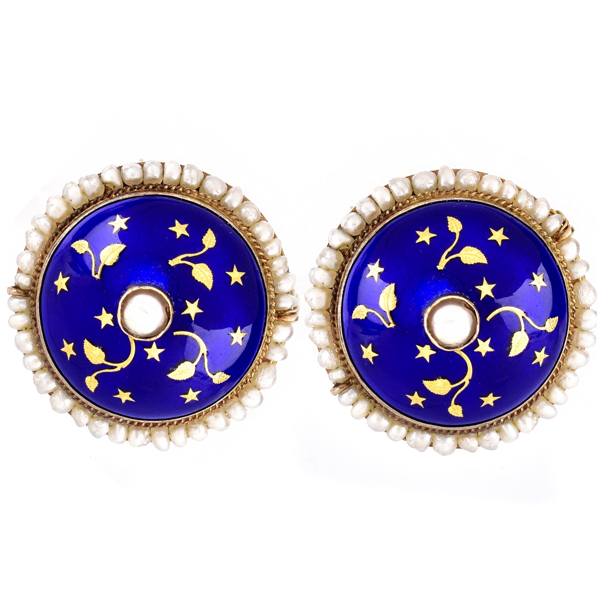 Vintage 14K Gold, Pearl and Enamel Earrings