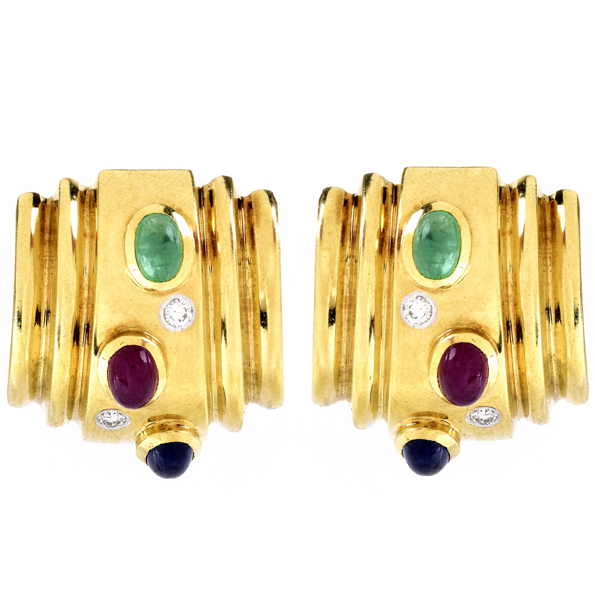 Bulgari style 18K Gold and Gemstone Earrings