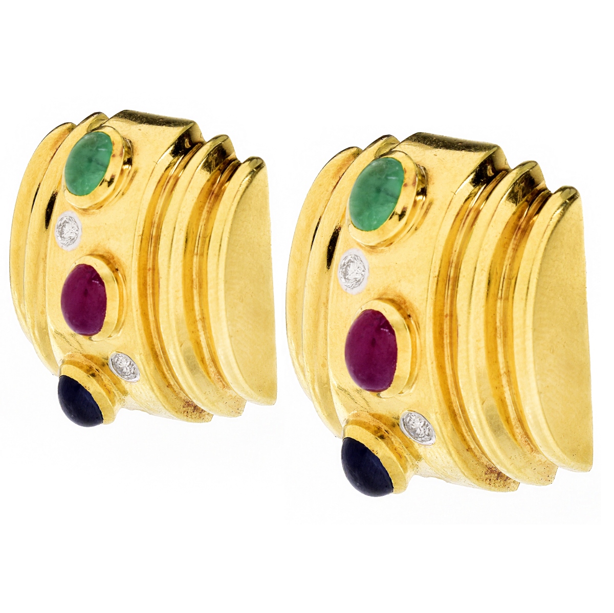 Bulgari style 18K Gold and Gemstone Earrings