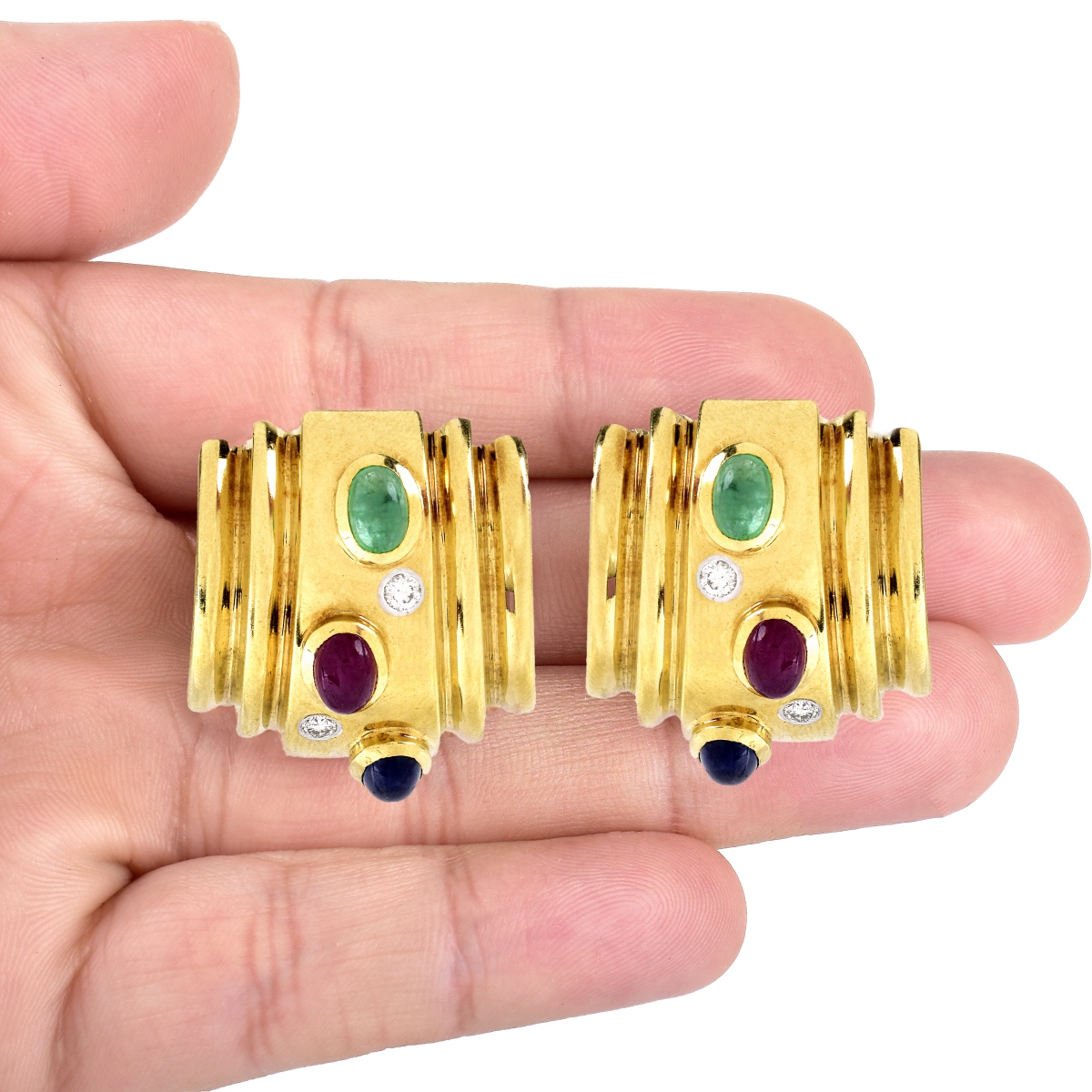 Bulgari style 18K Gold and Gemstone Earrings