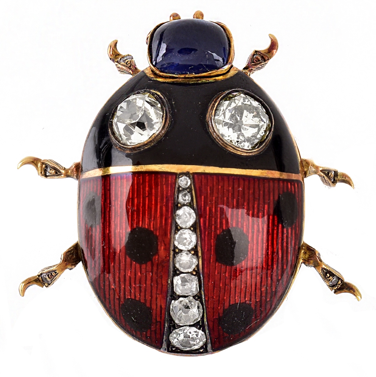 Russian Diamond, Enamel and Gold Lady Bug Brooch