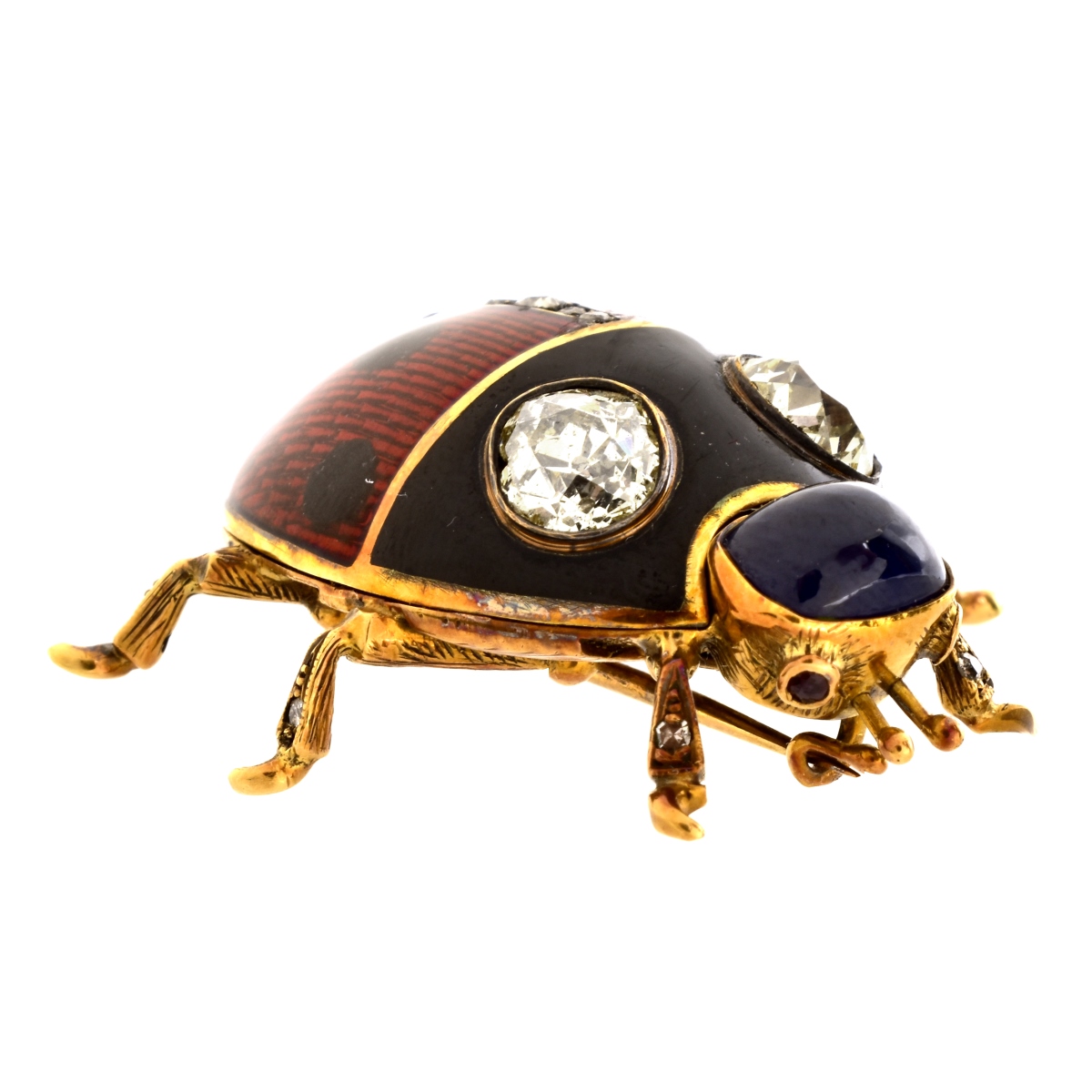 Russian Diamond, Enamel and Gold Lady Bug Brooch