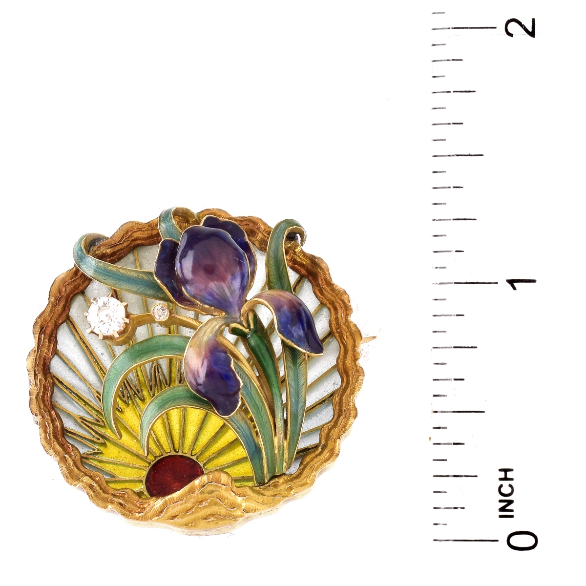 Russian Diamond, Enamel and 14K Gold Brooch