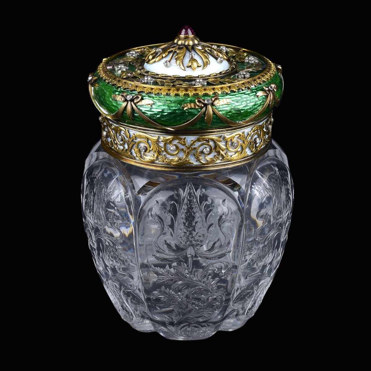 Faberge Style Gold, Diamond, and Ruby Vanity Box