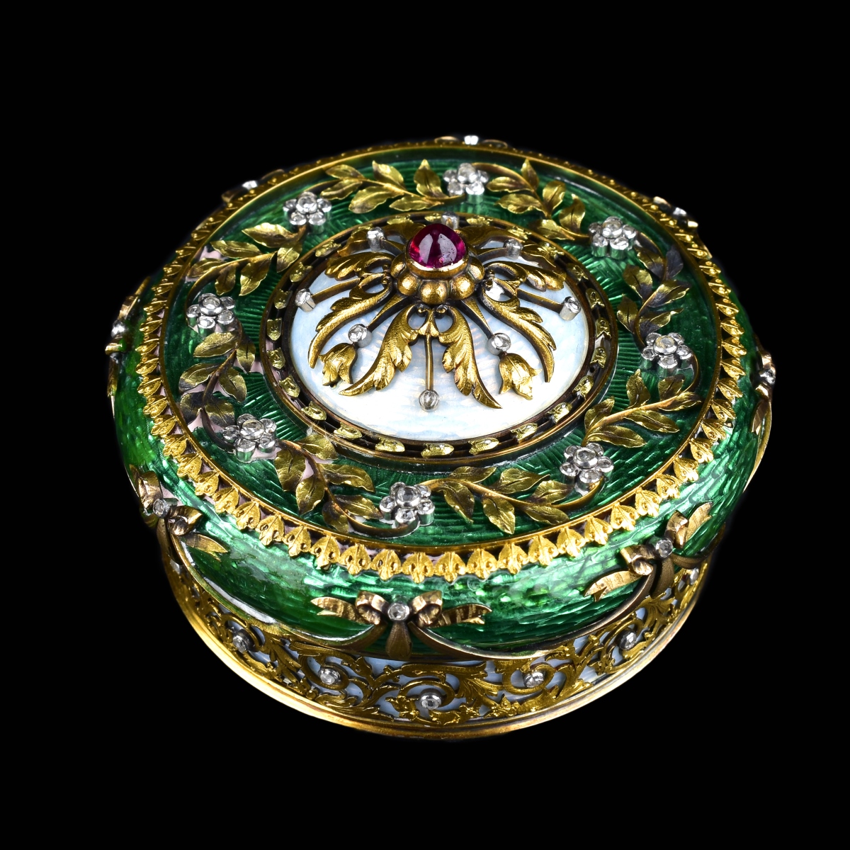 Faberge Style Gold, Diamond, and Ruby Vanity Box