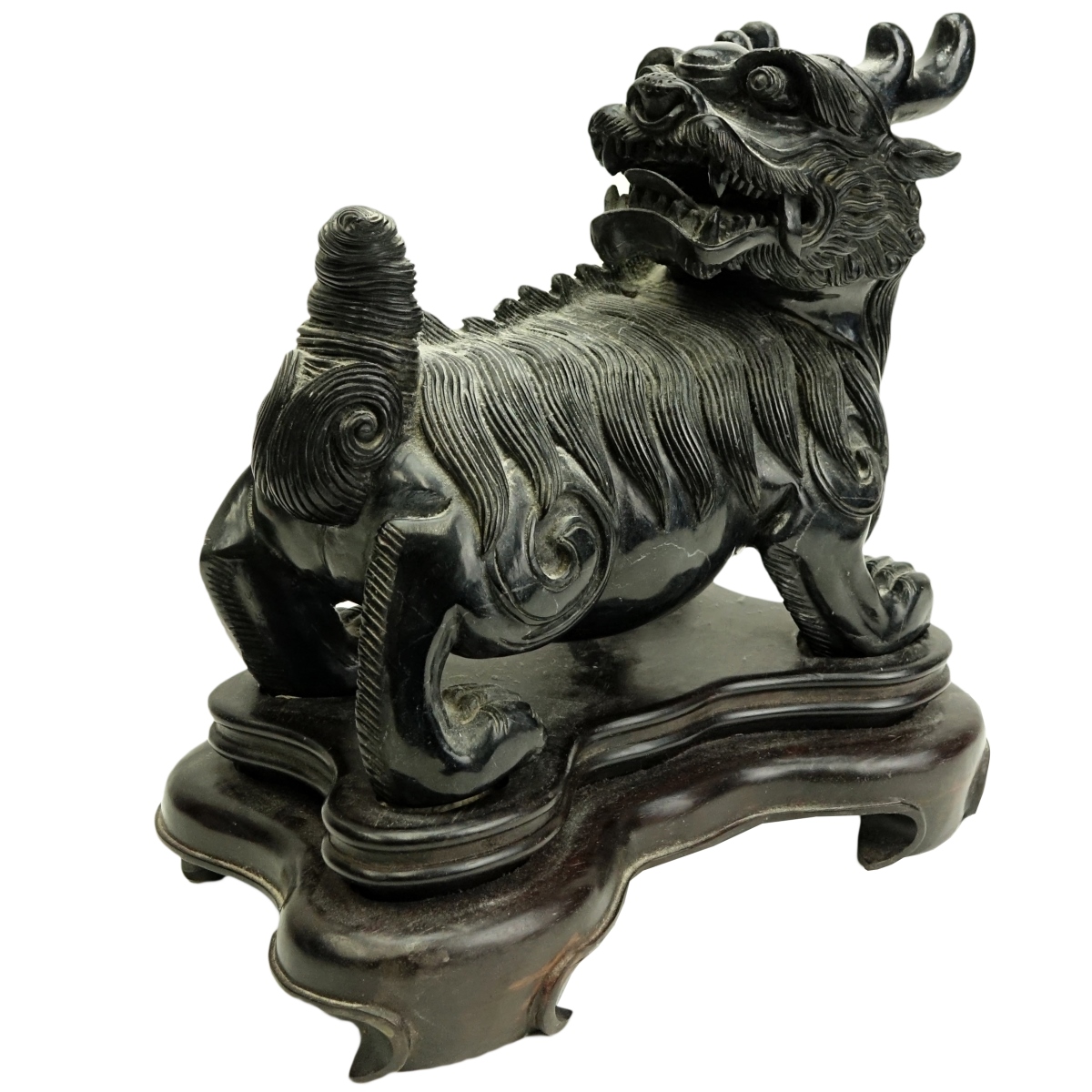 Large Chinese Carved Black Stone Foo Dog/Dragon