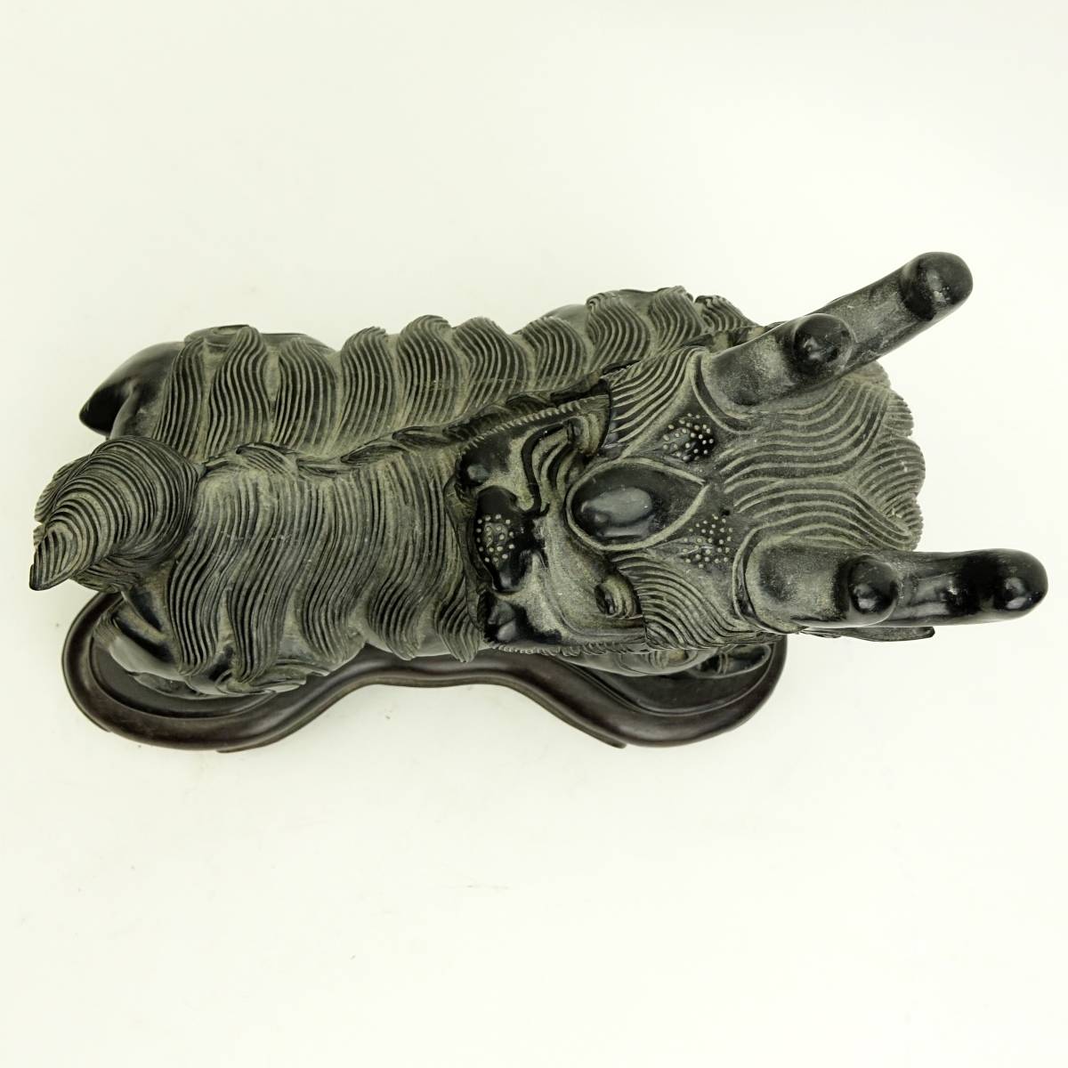Large Chinese Carved Black Stone Foo Dog/Dragon