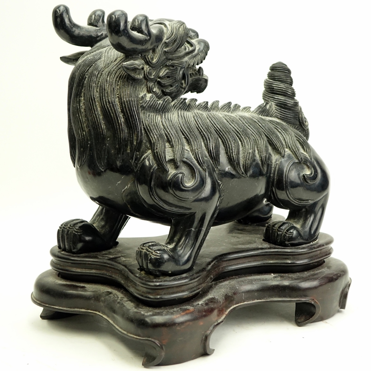 Large Chinese Carved Black Stone Foo Dog/Dragon