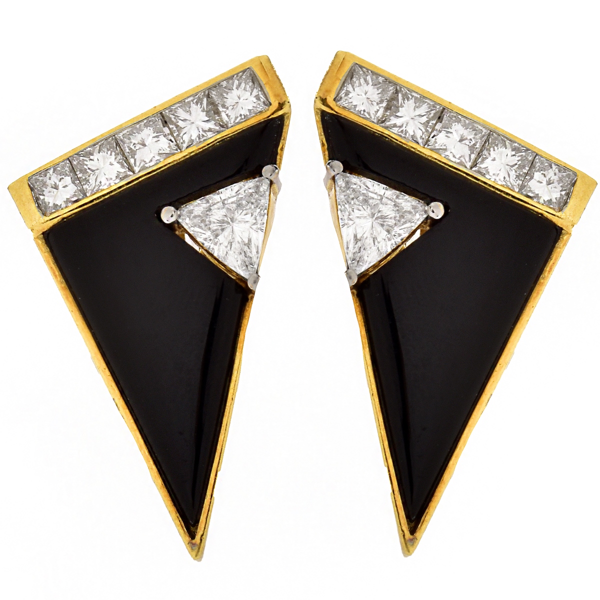 Diamond, Onyx and 18K Gold Earrings