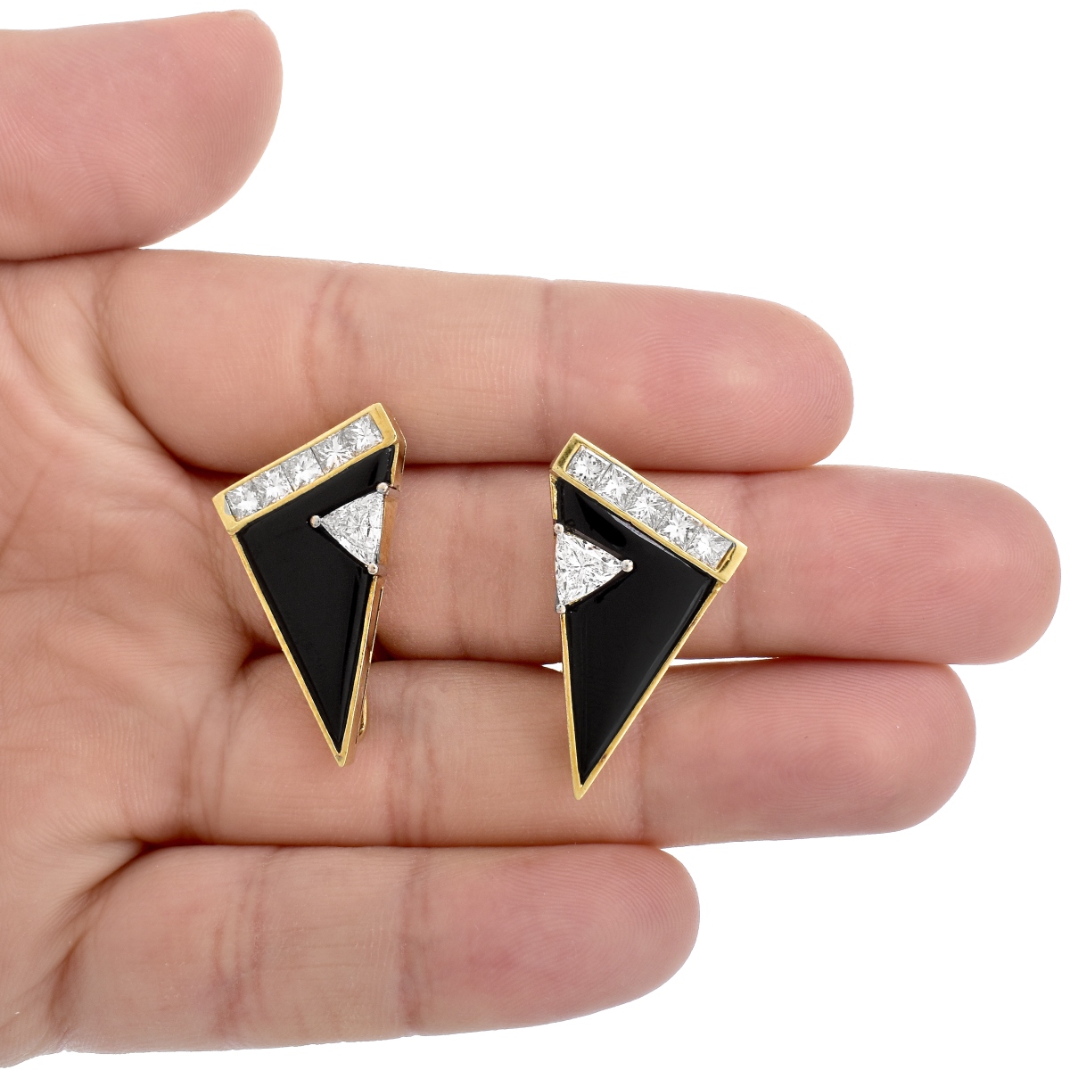 Diamond, Onyx and 18K Gold Earrings