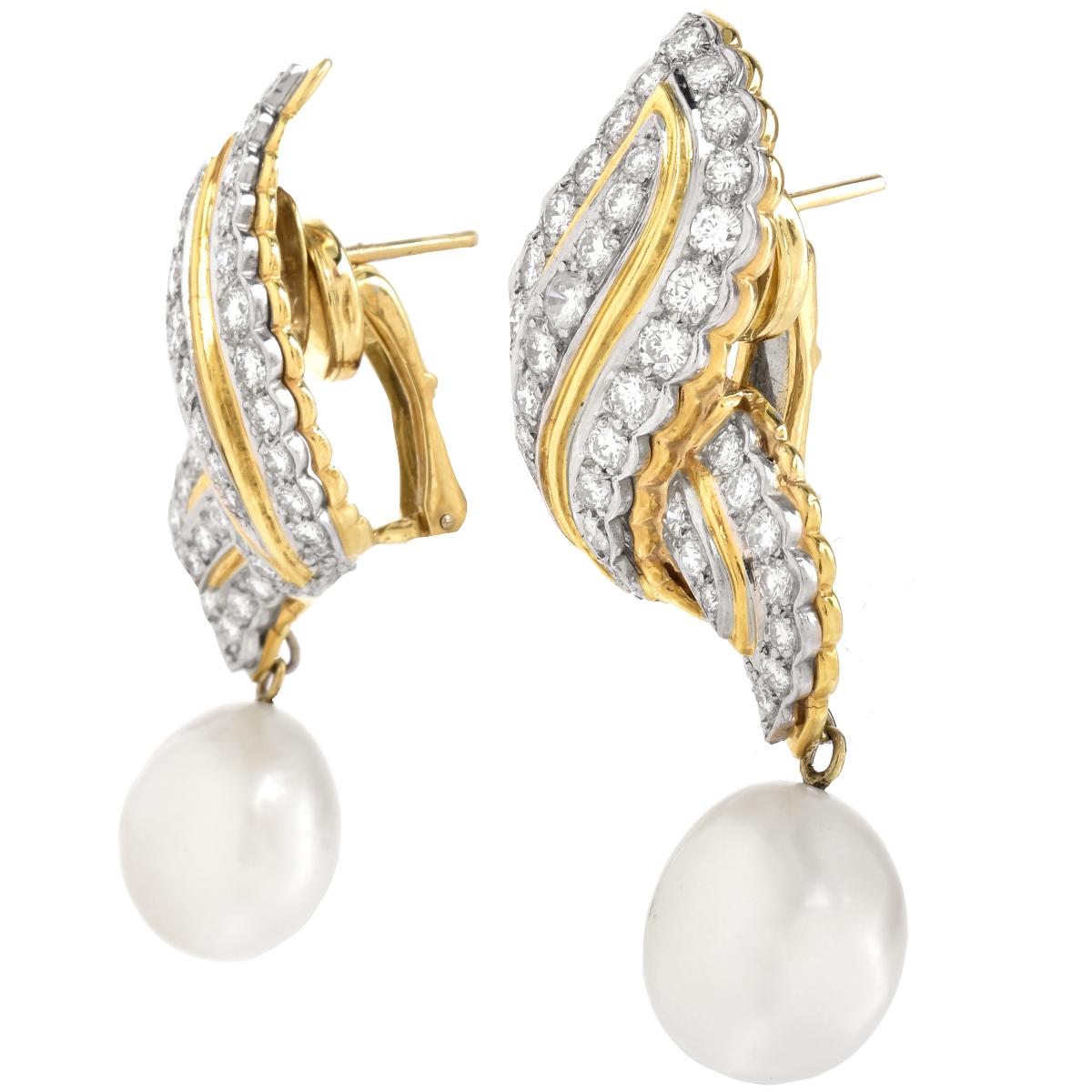 Diamond, Pearl and 18K Gold Earrings