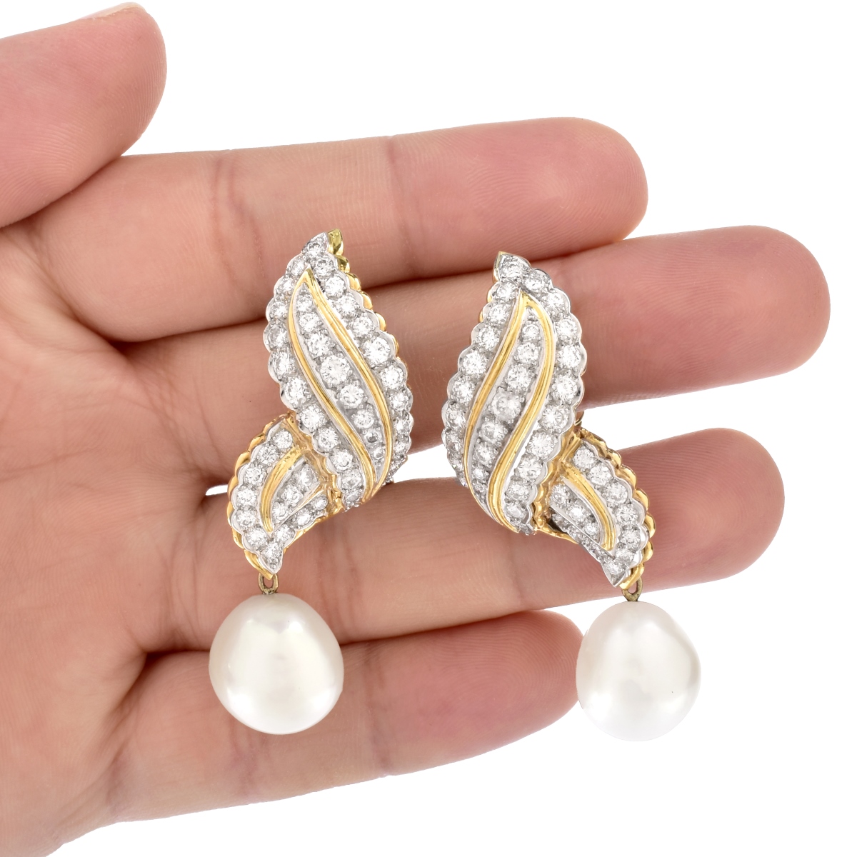 Diamond, Pearl and 18K Gold Earrings