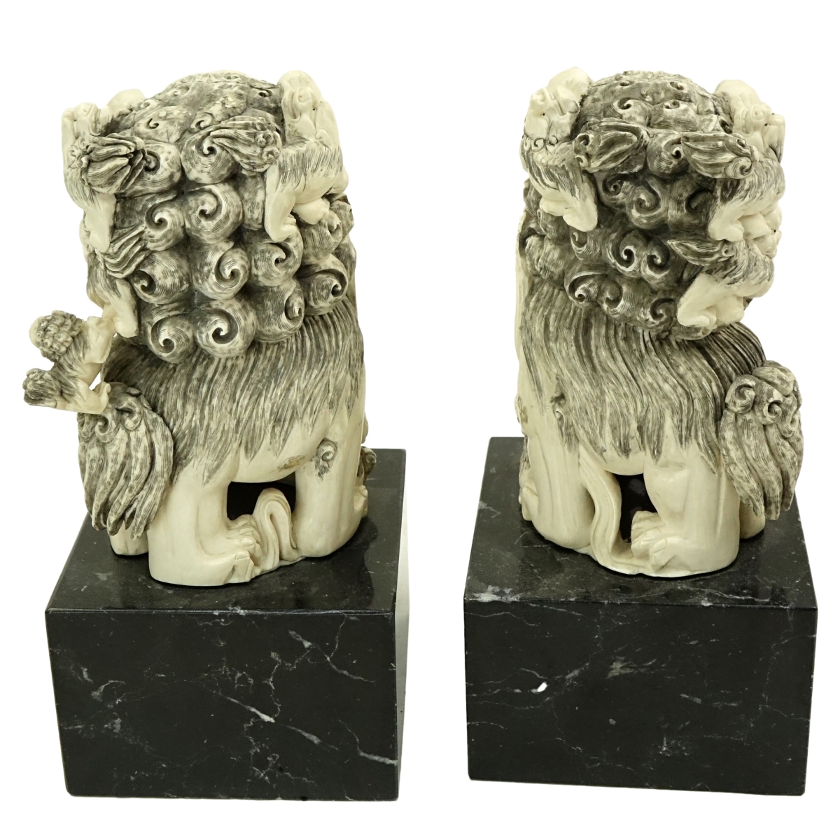 Pair of Chinese Carved Ivory Foo Dogs Figures