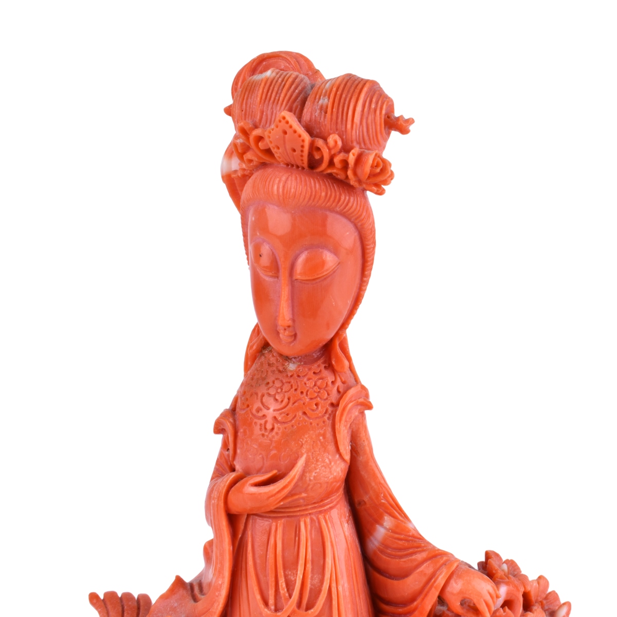 Superb Chinese Carved Pink Coral Guanyin Group